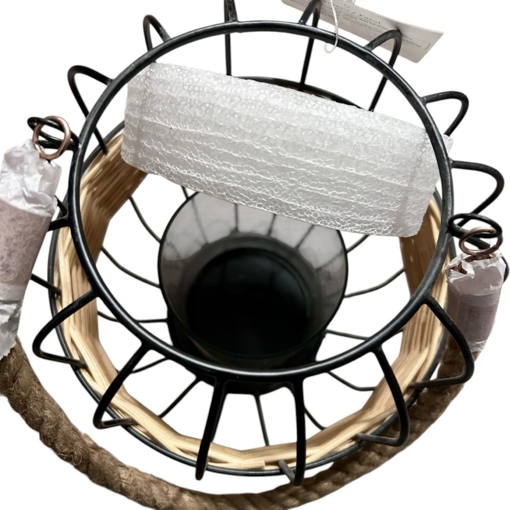 ALLEN + ROTH Large Iron & Wicker Candle Lantern w/Glass Candle Holder ✨NWT✨ - Picture 6 of 10